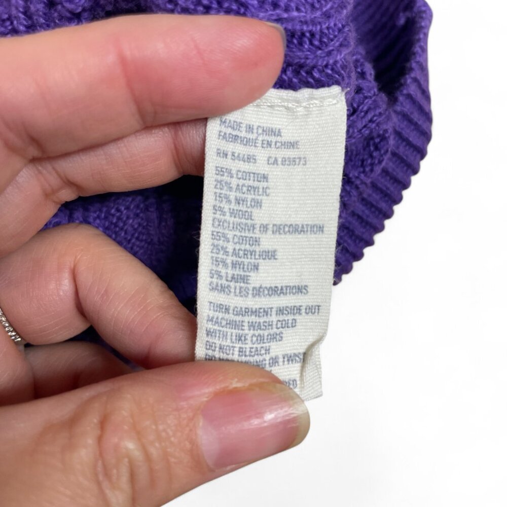 American Eagle Outfitters Y2K Style Purple Cable Knit 3/4 Sleeve Skinny Sweater - Picture 5 of 10